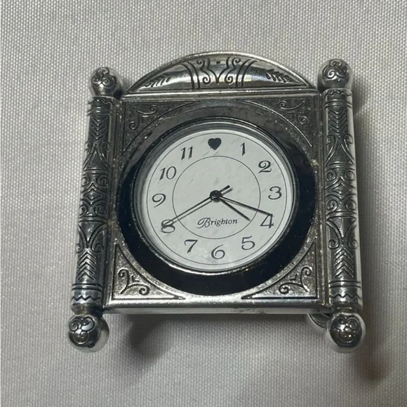 Brighton Vintage Silver-Tone Decorative Mini
Desk Clock with Ornate Frame Design - Picture 2 of 6
